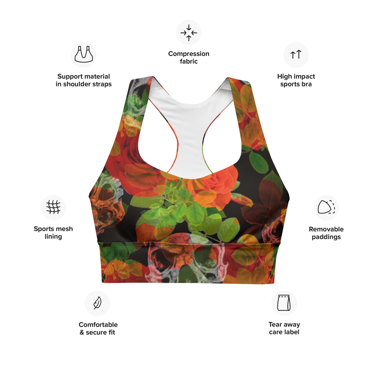 Alpha Line Sports Bra Skulls & Roses