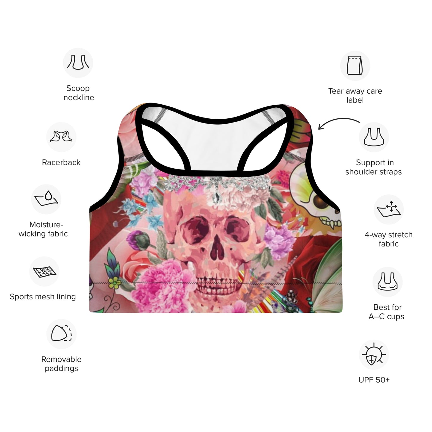 NU Line Sports Bra Love Skulls