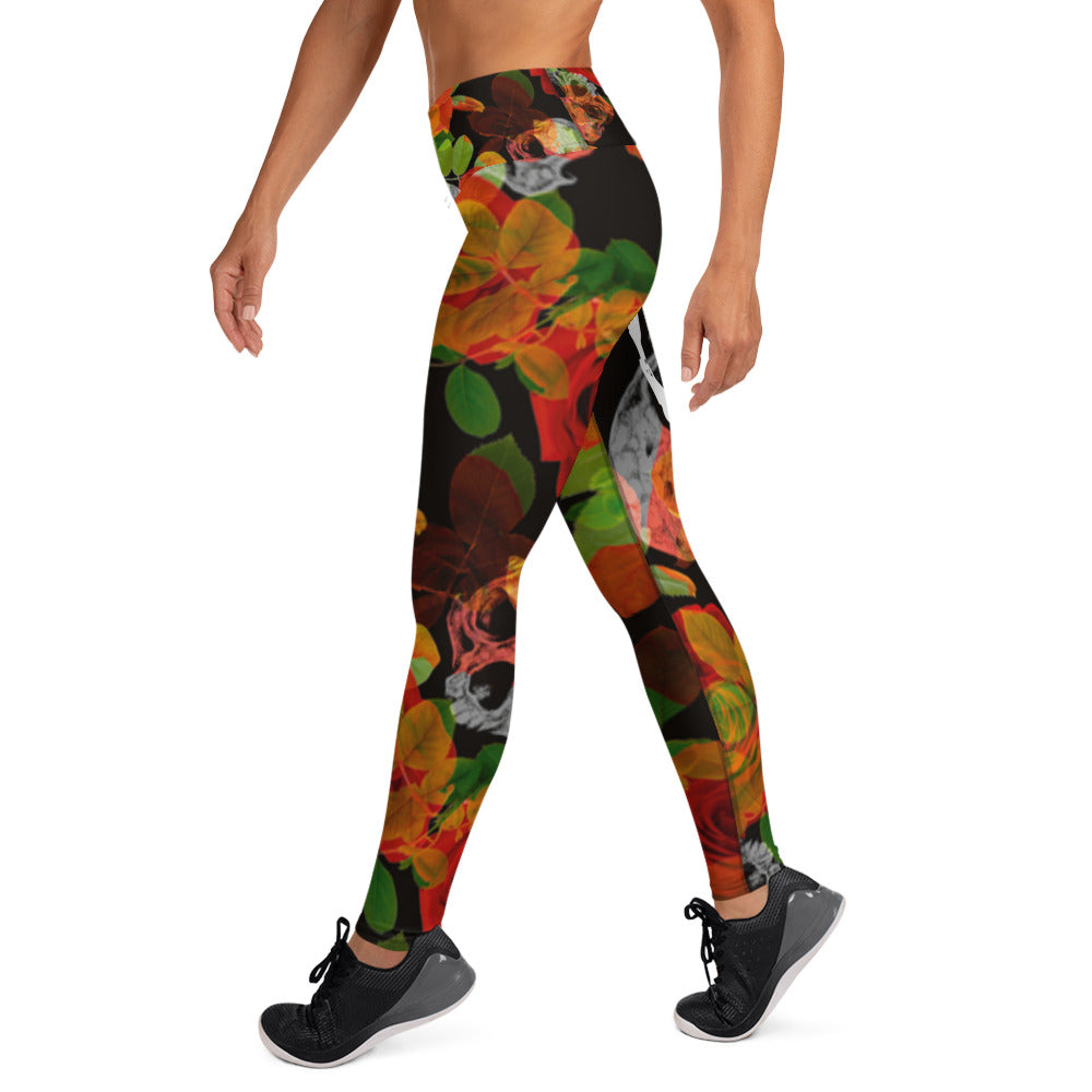 Alpha Line Athletic Leggings Skulls & Roses - hidden pocket